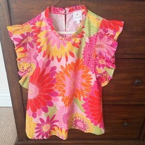J. Marie Floral Ruffle Sleeve Blouse Size S